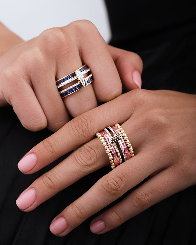 Pearl,Diamond and Pink sapphire ring